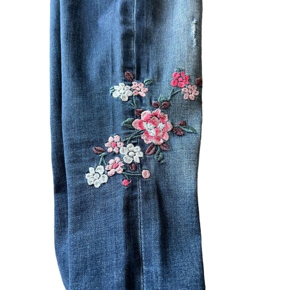 Express Womens Distressed Floral Embroidered Skinny Legging Jeans Size 0 Cotton - Picture 13 of 16